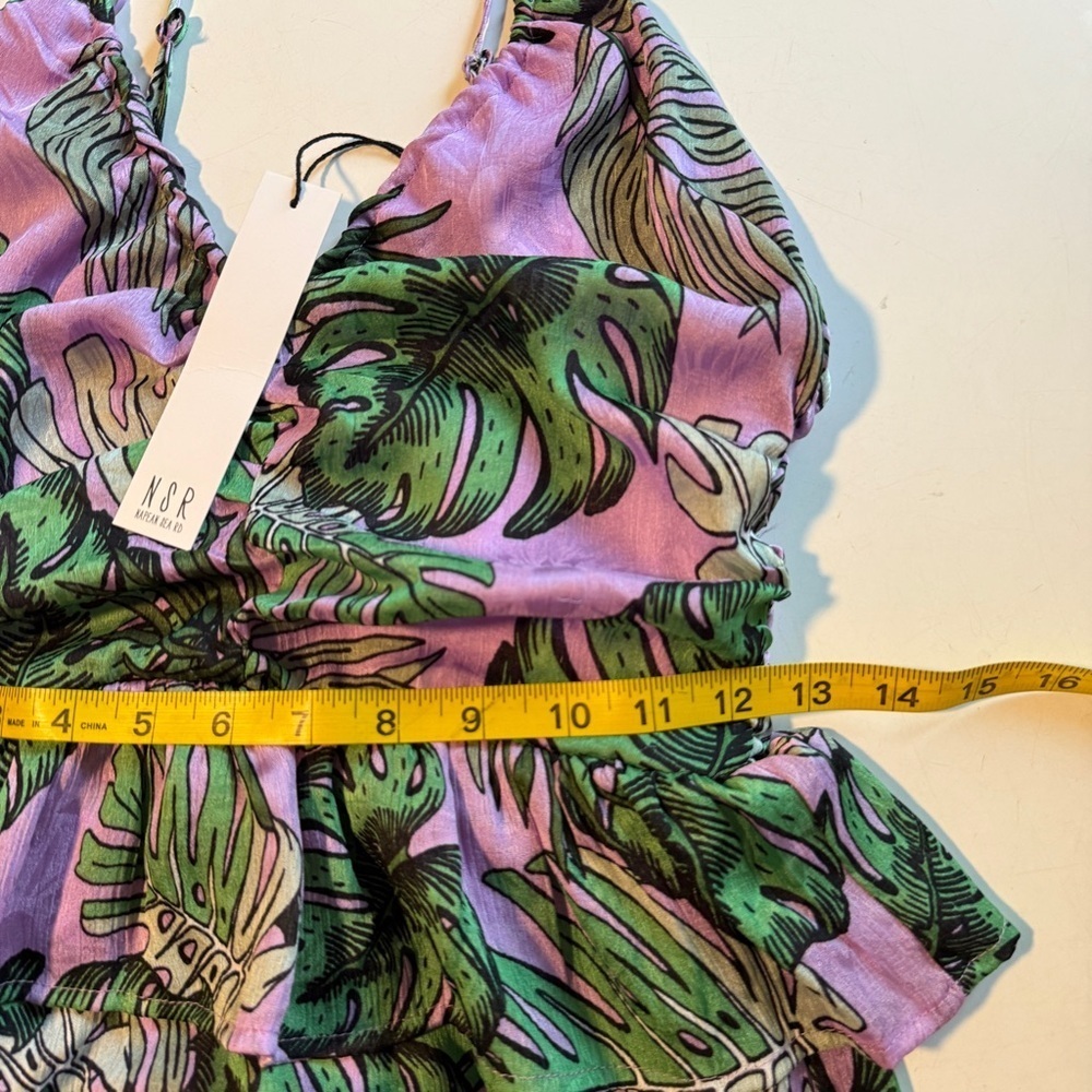 NSR Palm Print Ruffle Tiered Midi Dress NWT In Tropical Print S - Picture 10 of 11